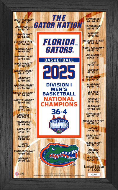Highland Mint University of Florida 2025 NCAA Basketball National Champions Banner Frame - Limited Edition /5000