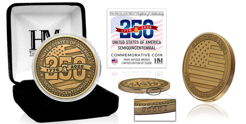 Highland Mint USA 250th Semiquincentennial Anniversary Antique Bronze Coin - Limited Edition /25,000