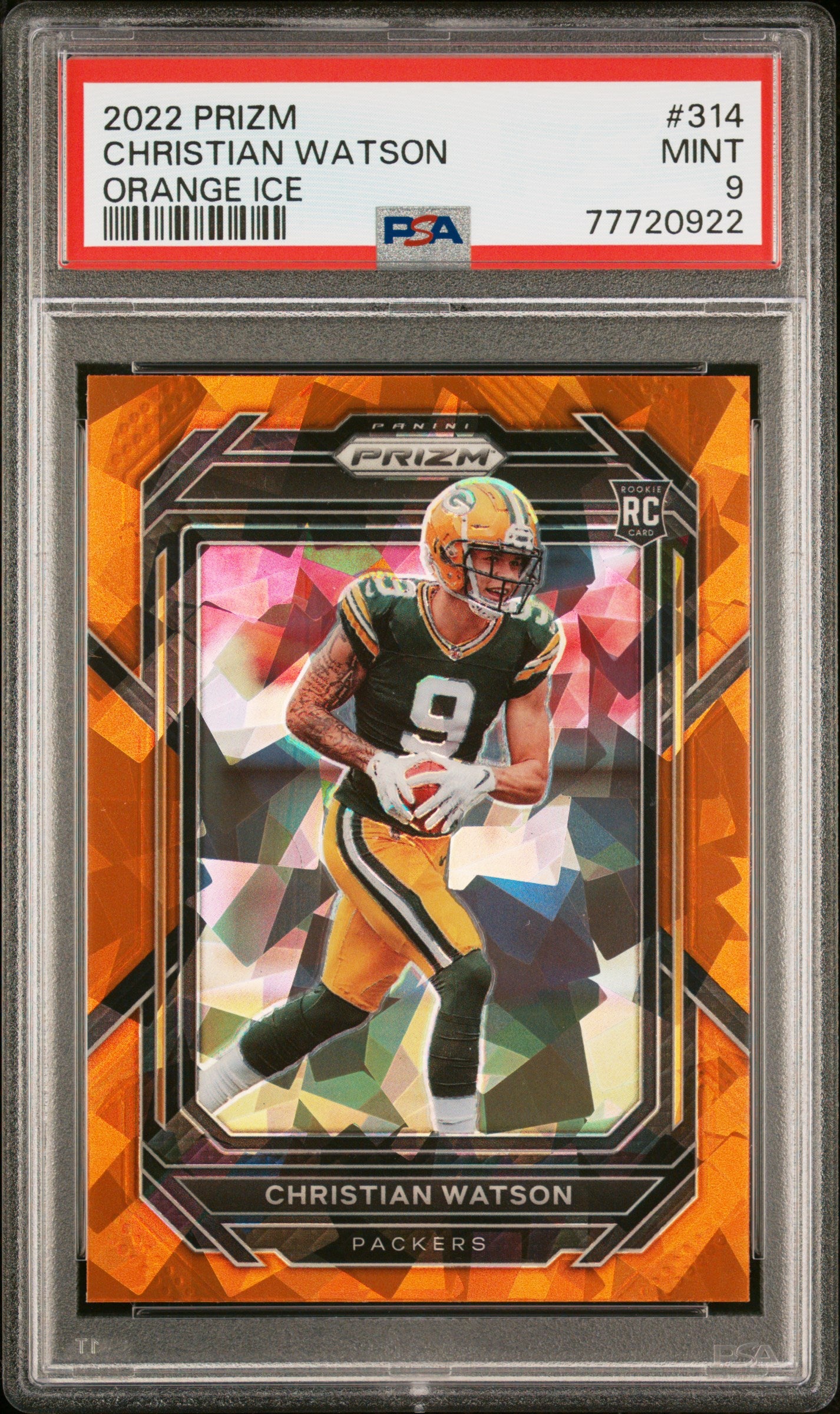 2022 Panini Prizm #314 Christian Watson Prizms Orange Ice PSA 9