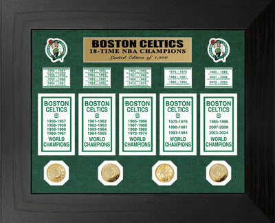 Highland Mint Boston Celtics 18-Time NBA Champions Banner Collection Gold Coin Photo Mint - Limited Edition /1000