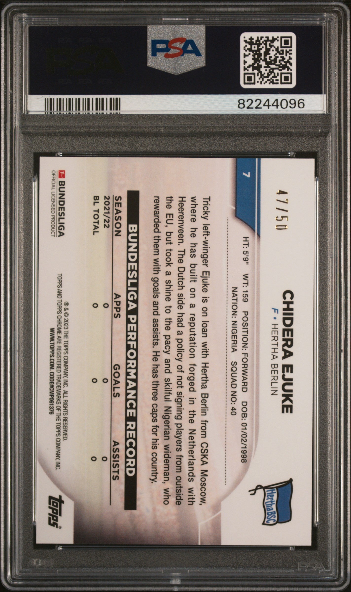 2022 Topps Chrome Bundesliga #7 Chidera Ejuke Gold PSA 9