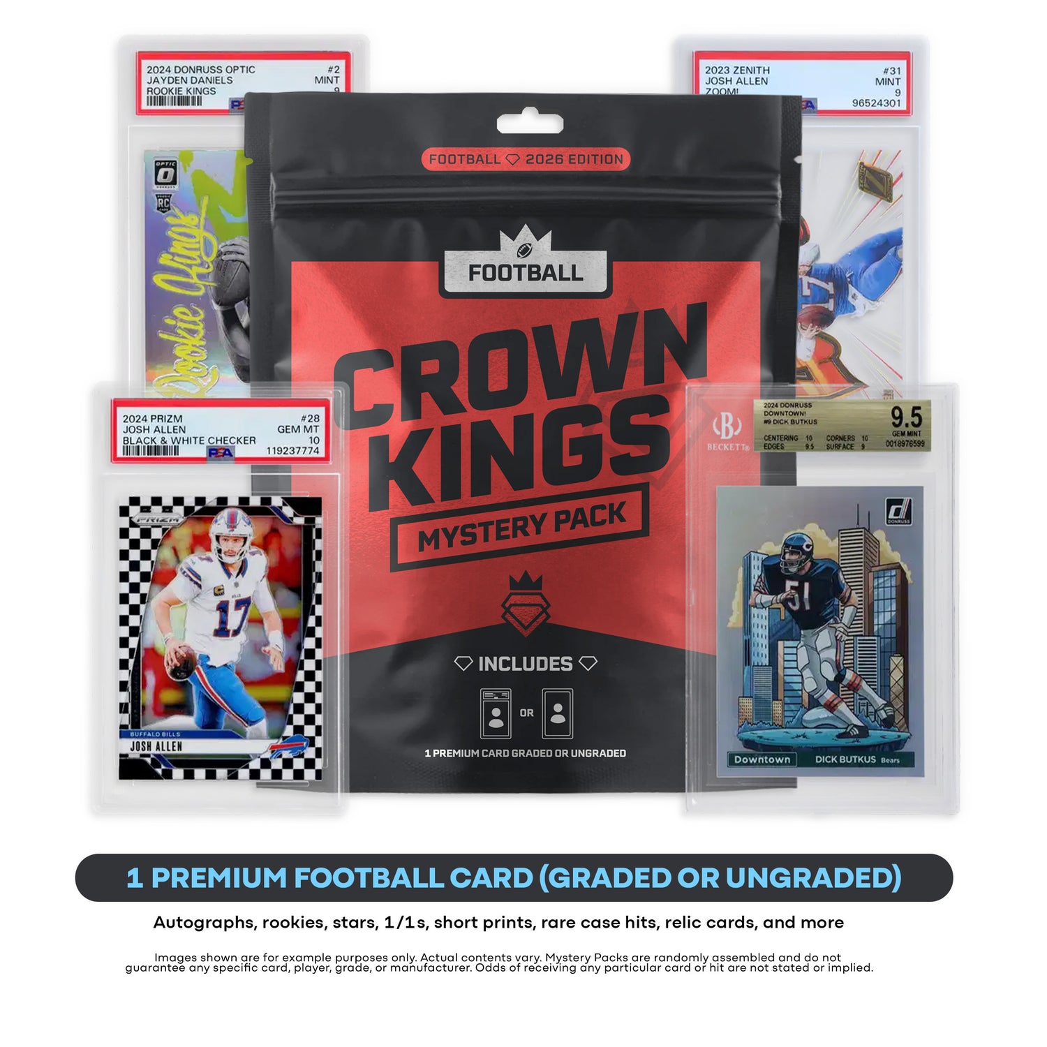 Crown Kings - NFL Football Mystery Pack (1) Premium Hit $25-$500 Graded Or Raw