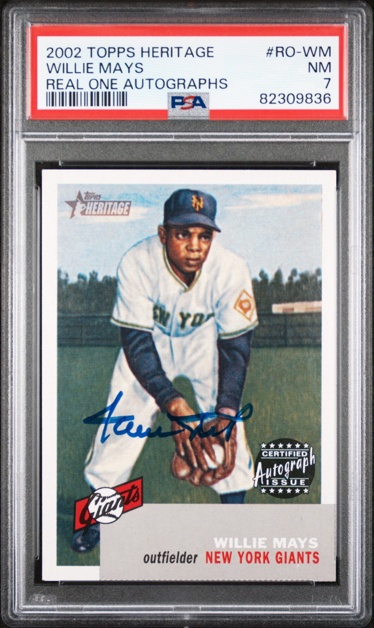 2002 Topps Heritage Real One Autographs Willie Mays #RO-WM PSA 7