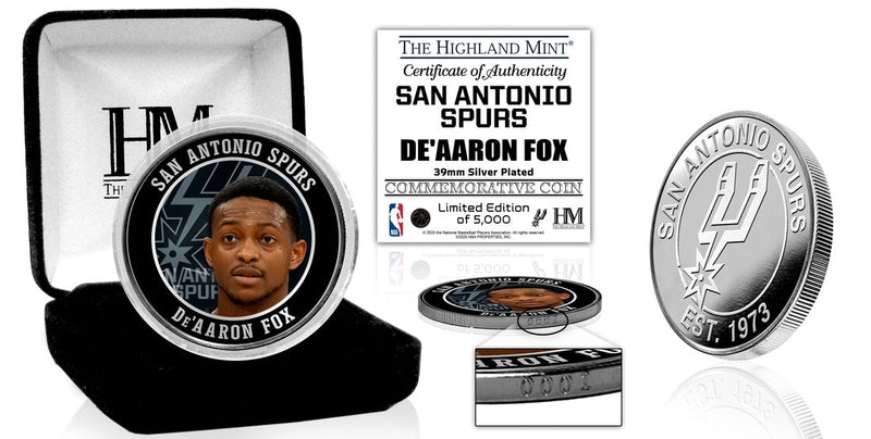 Highland Mint De'Aaron Fox San Antonio Spurs Silver Color Coin - Limited Edition /5000
