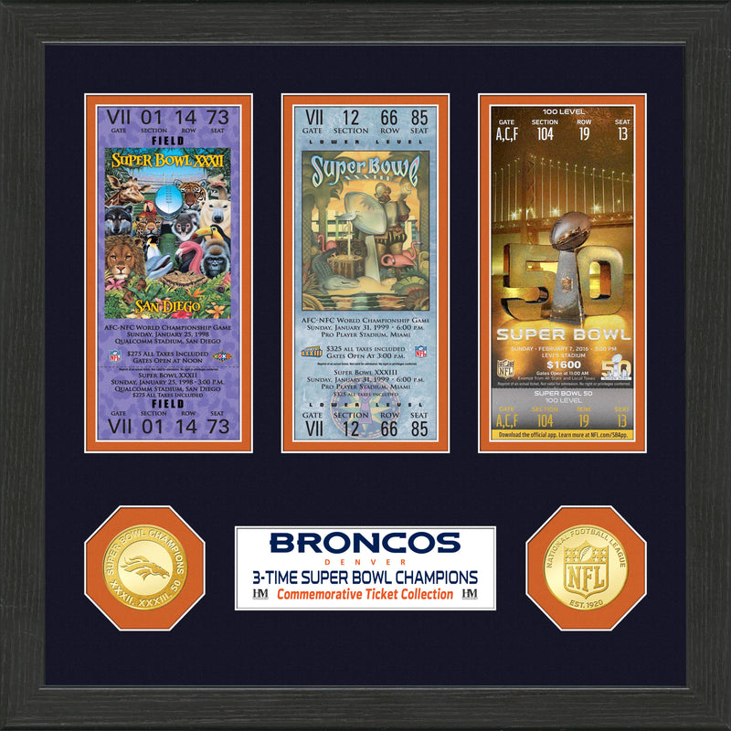 Highland Mint Denver Broncos 3-Time Super Bowl Champions Ticket Collection