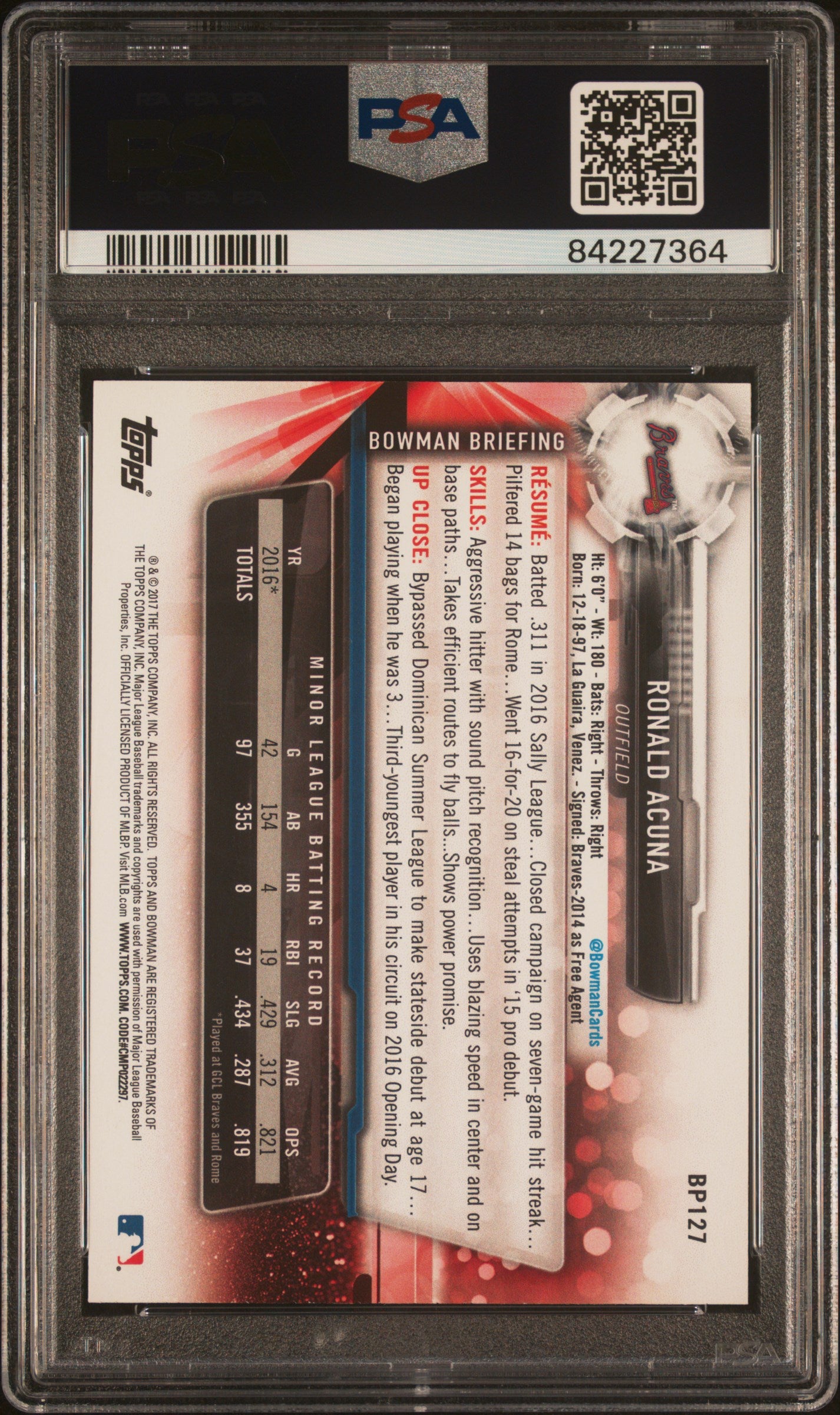 2017 Bowman #BP127 Ronald Acuna Jr. PSA 10