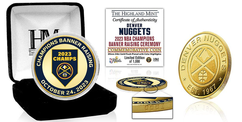 Highland Mint Denver Nuggets 2023 NBA Champions Banner Gold Mint Coin - Limited Edition /1000