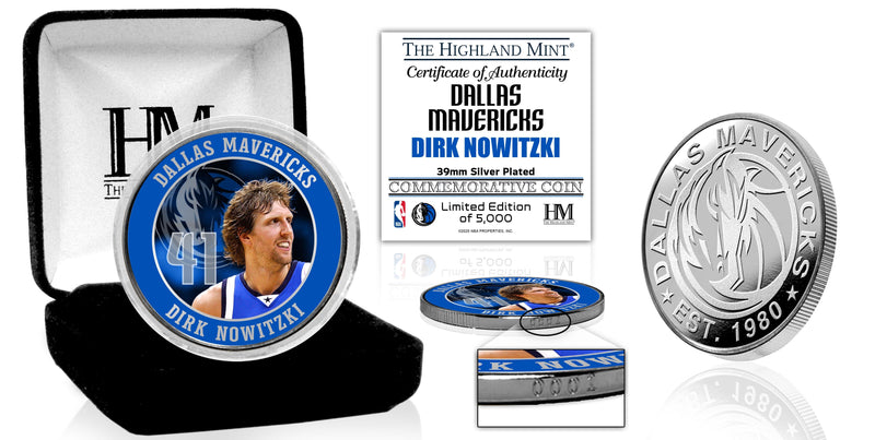 Highland Mint Dirk Nowitzki Dallas Mavericks Silver Plated Commemorative Coin - Limited Edition /5,000