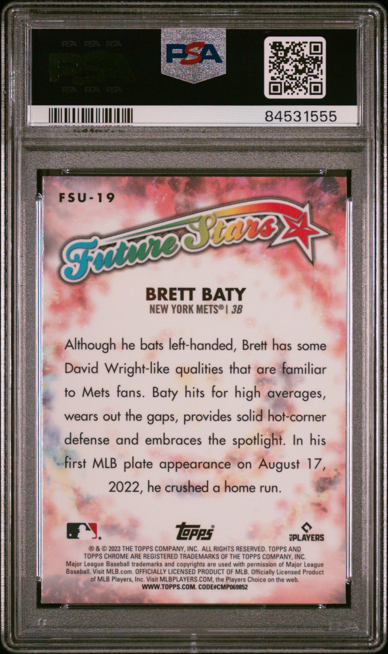 2023 Topps Chrome Update Future Stars Brett Baty Rookie RC #FSU19 PSA 10