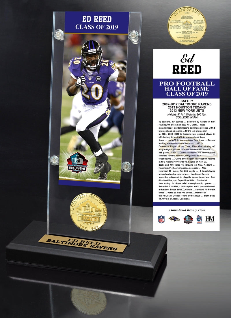 Highland Mint Ed Reed Hall of Fame 2019 Bronze Coin Acrylic Desk Display