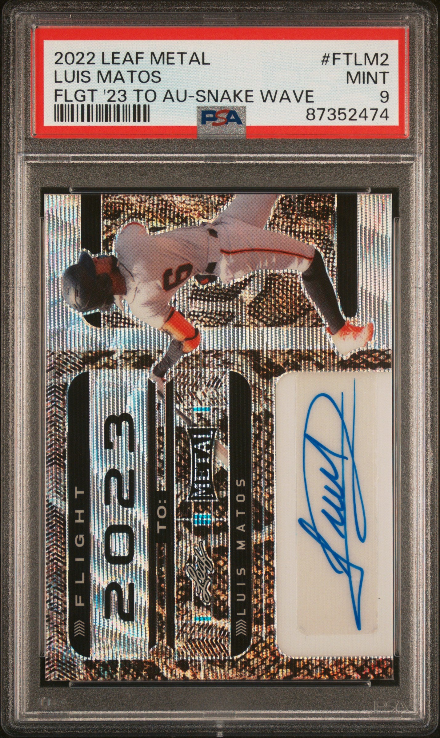 2022 Leaf Metal Flight 2023 To... Autographs #FTLM2 Luis Matos Flgt '23 To Au-Snake Wave PSA 9