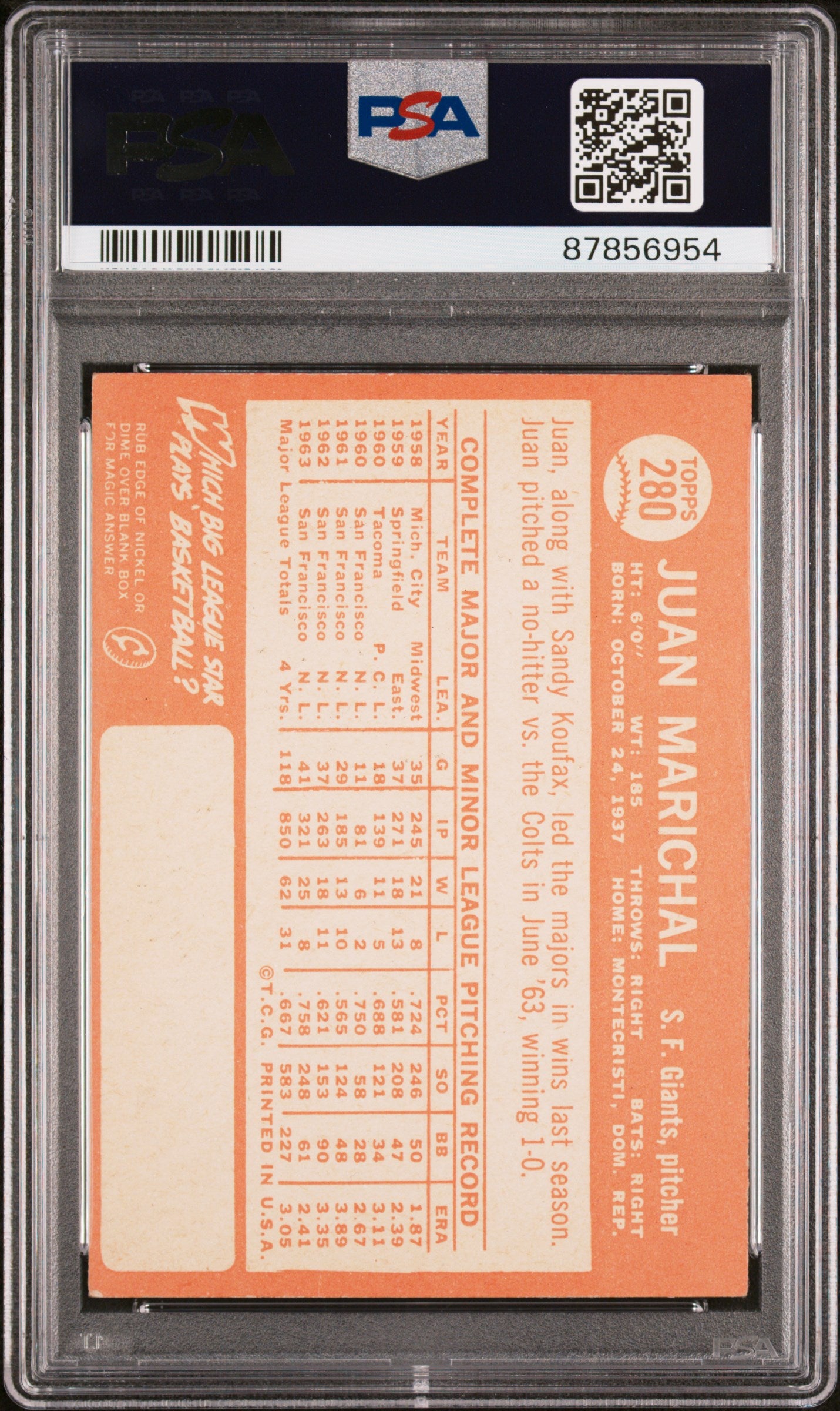 1964 Topps #280 Juan Marichal PSA 5