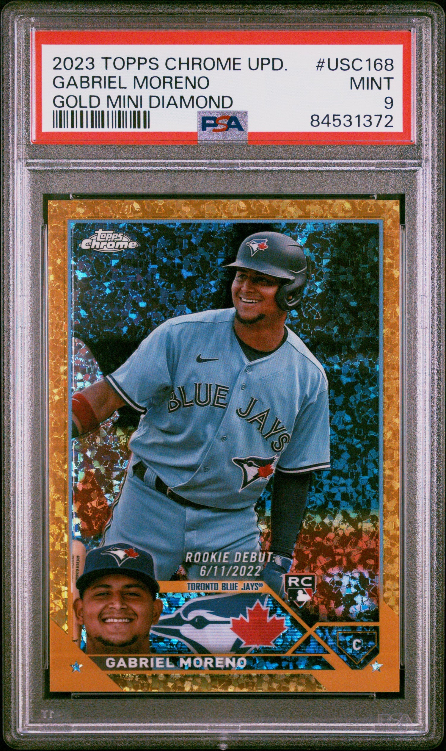 2023 Topps Chrome Update Gold Mini Diamond Gabriel Moreno Rookie RC /50 PSA 9