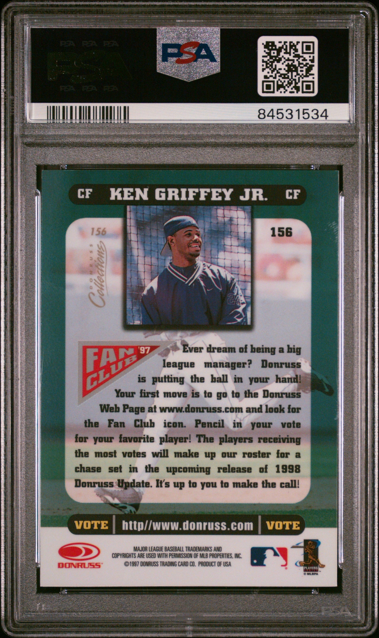 1998 Panini Donruss Collections Ken Griffey Jr. Fc #156 PSA 10