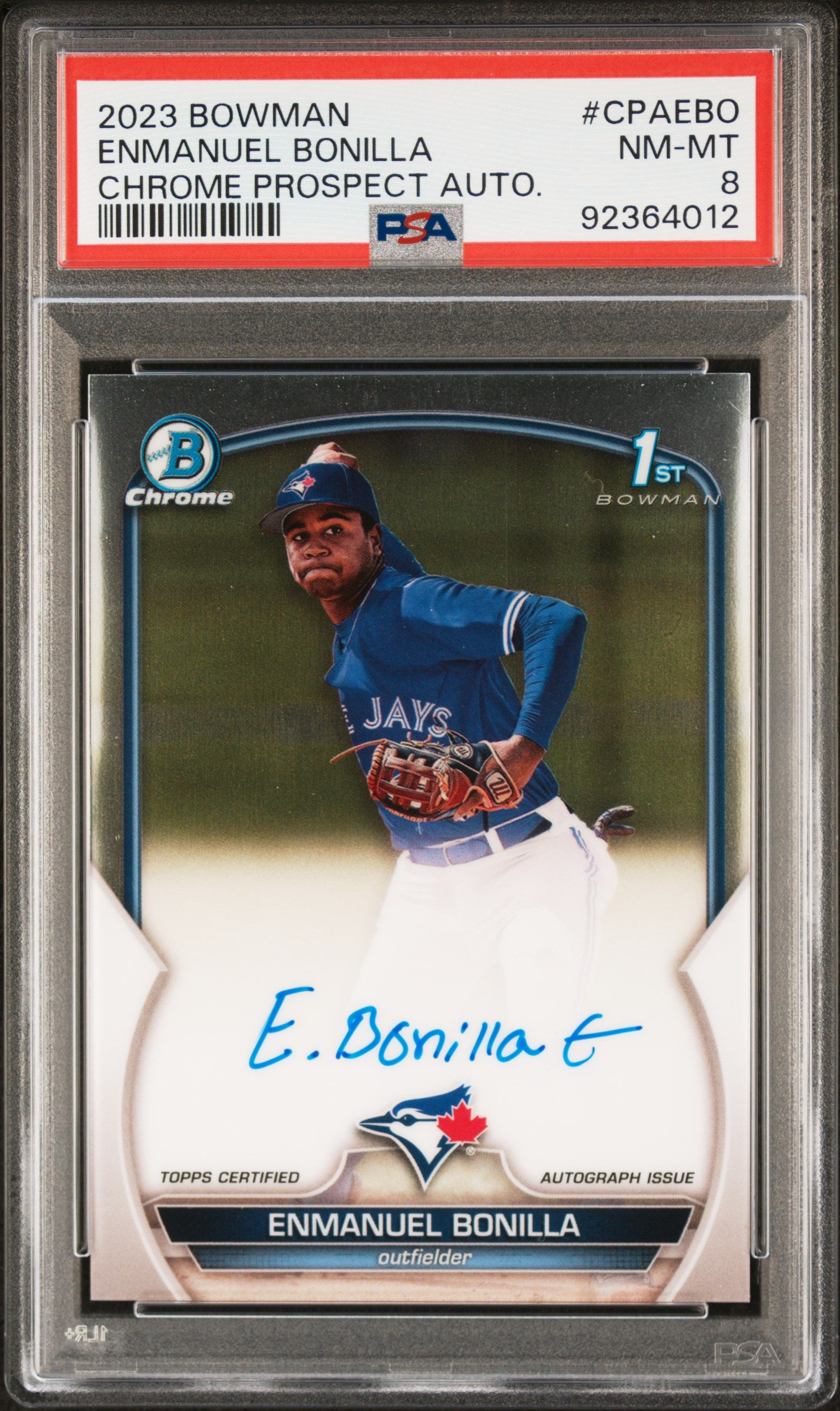 2023 Bowman #CPAEBO Enmanuel Bonilla Chrome Prospect Autograph PSA 8