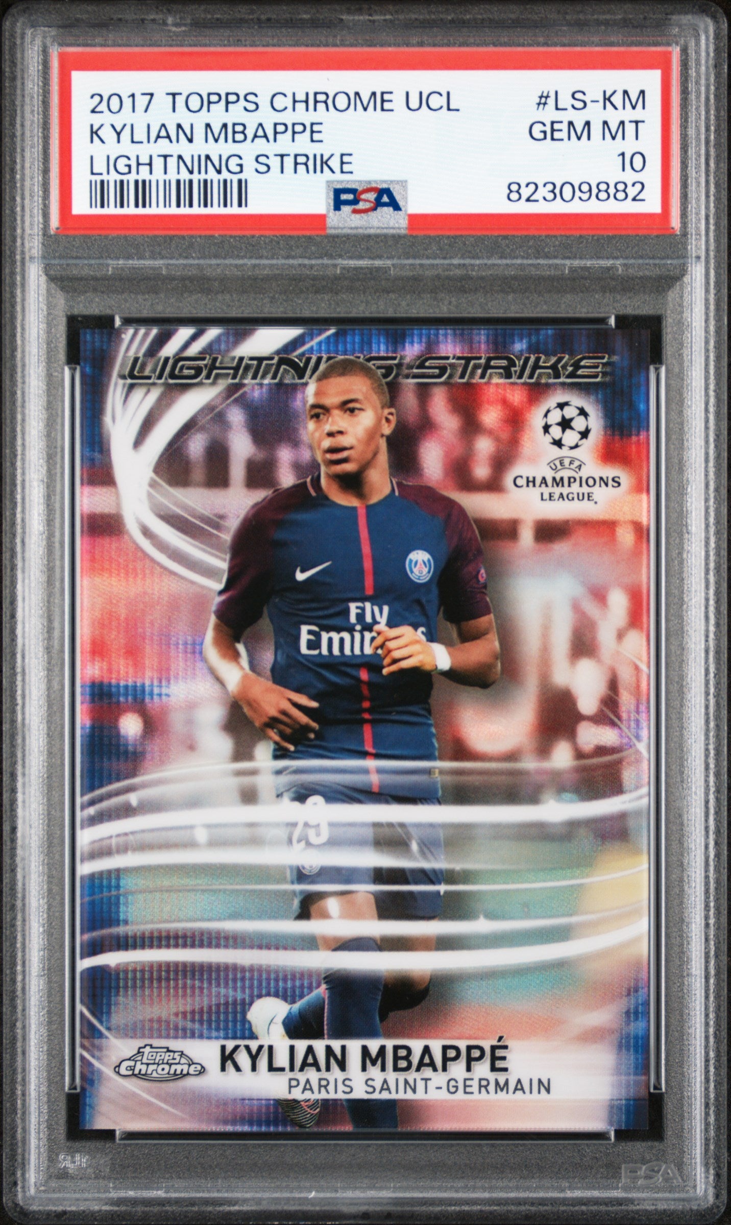 2017 Topps Chrome UEFA Champions League Kylian Mbappe Lightning Strike PSA 10