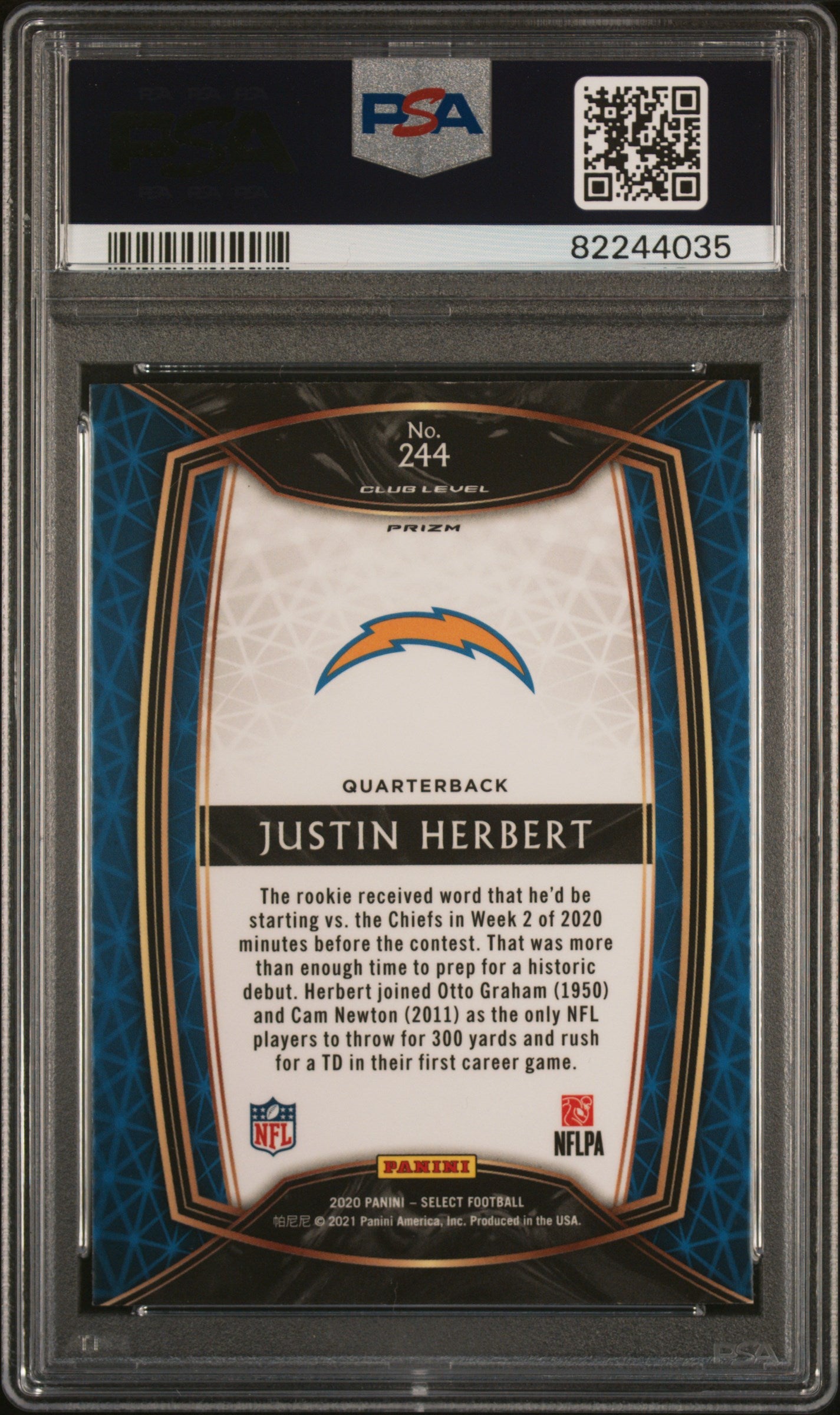 2020 Panini Select Prizm Silver Justin Herbert Rookie RC #244 PSA 9