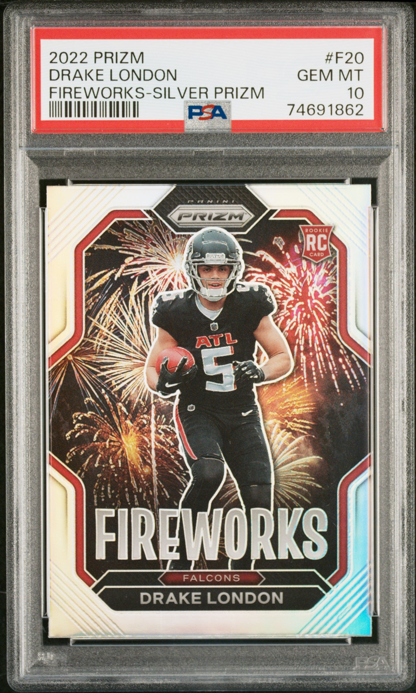 2022 Panini Prizm #20 Drake London Fireworks Prizms Silver PSA 10