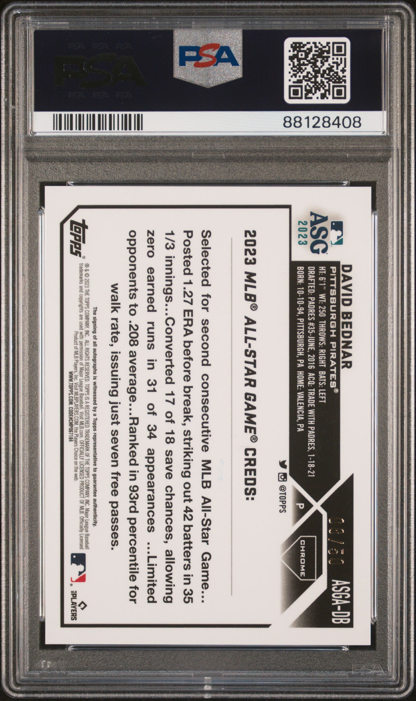 2023 Topps Chrome Update 2023 All-Star Auto Gold David Bednar /50 PSA 10