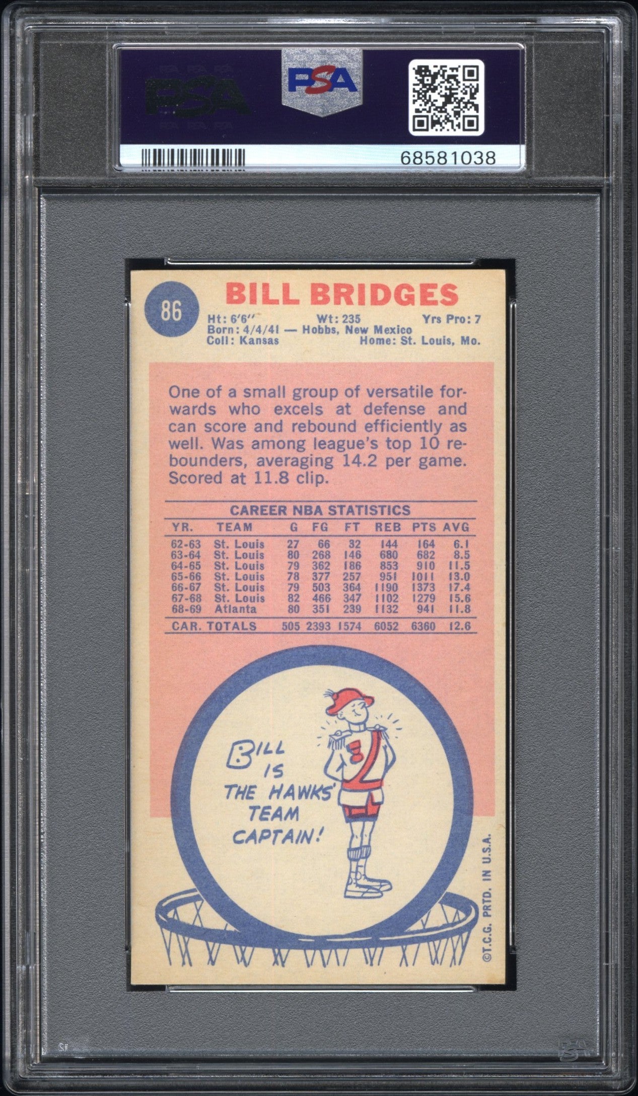 1969 Topps #86 Bill Bridges PSA 6