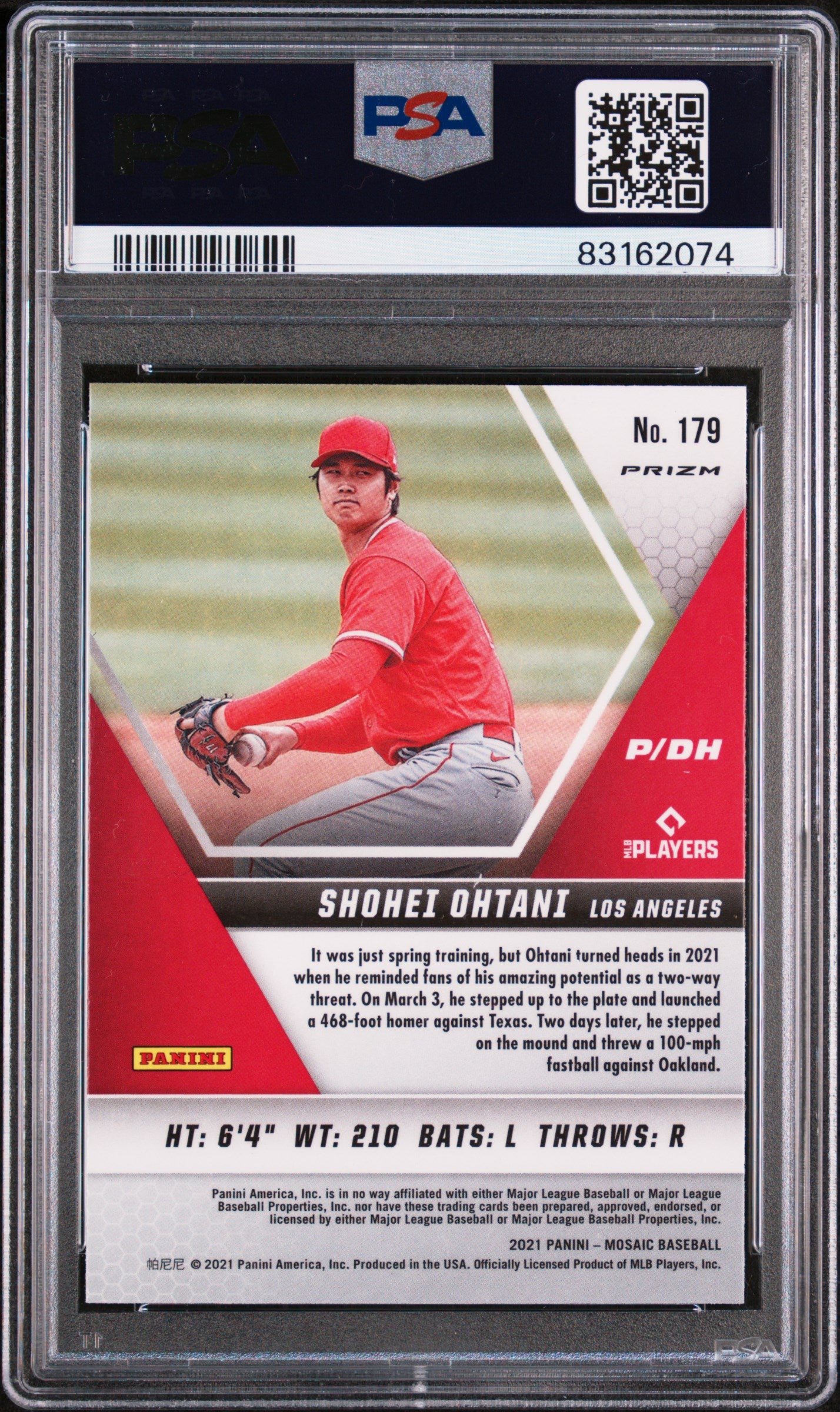 2021 Panini Mosaic Reactive Blue SP Shohei Ohtani #179 PSA 10