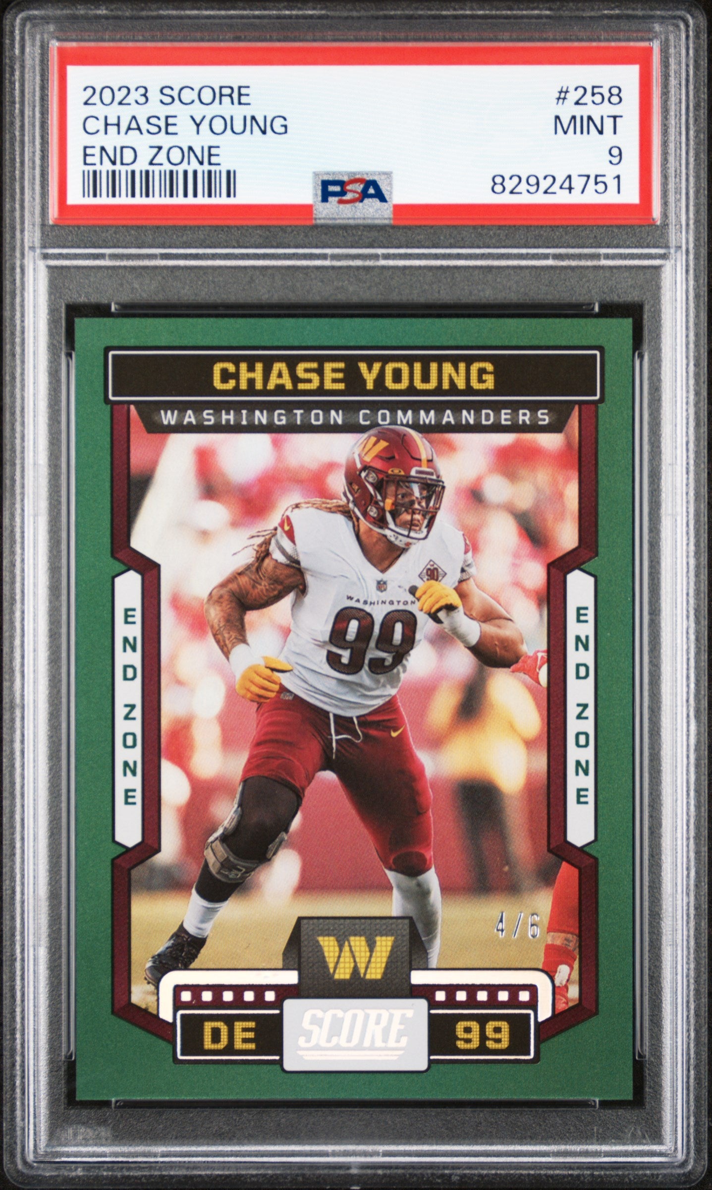 2023 Panini Score End Zone Chase Young #258 /6 PSA 9