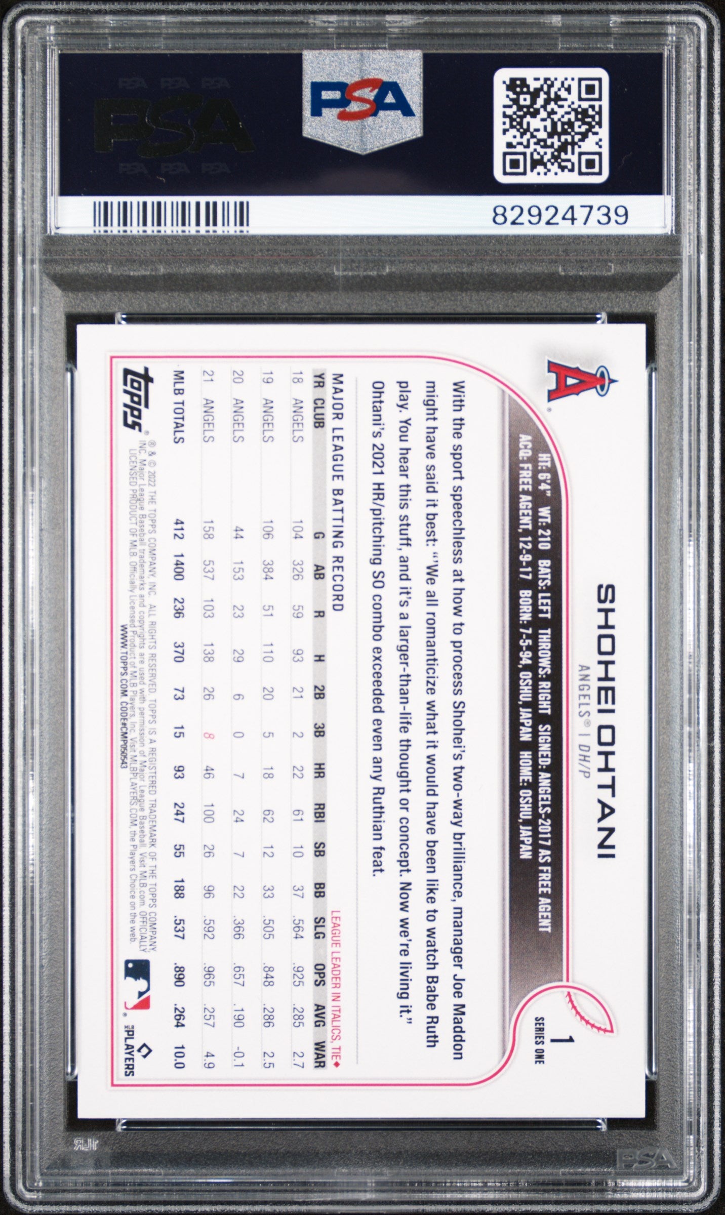 2022 Topps Royal Blue Shohei Ohtani #1 PSA 9