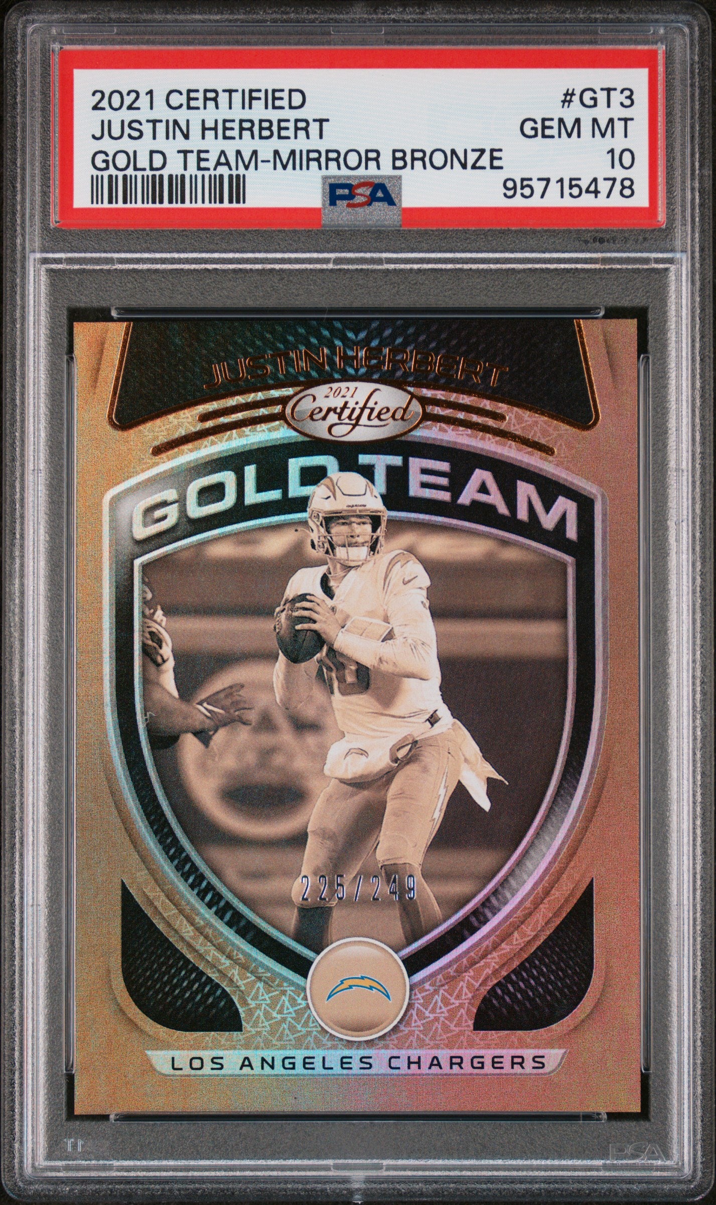 2021 Panini Certified Gold Team Mirror Bronze Justin Herbert /249 PSA 10