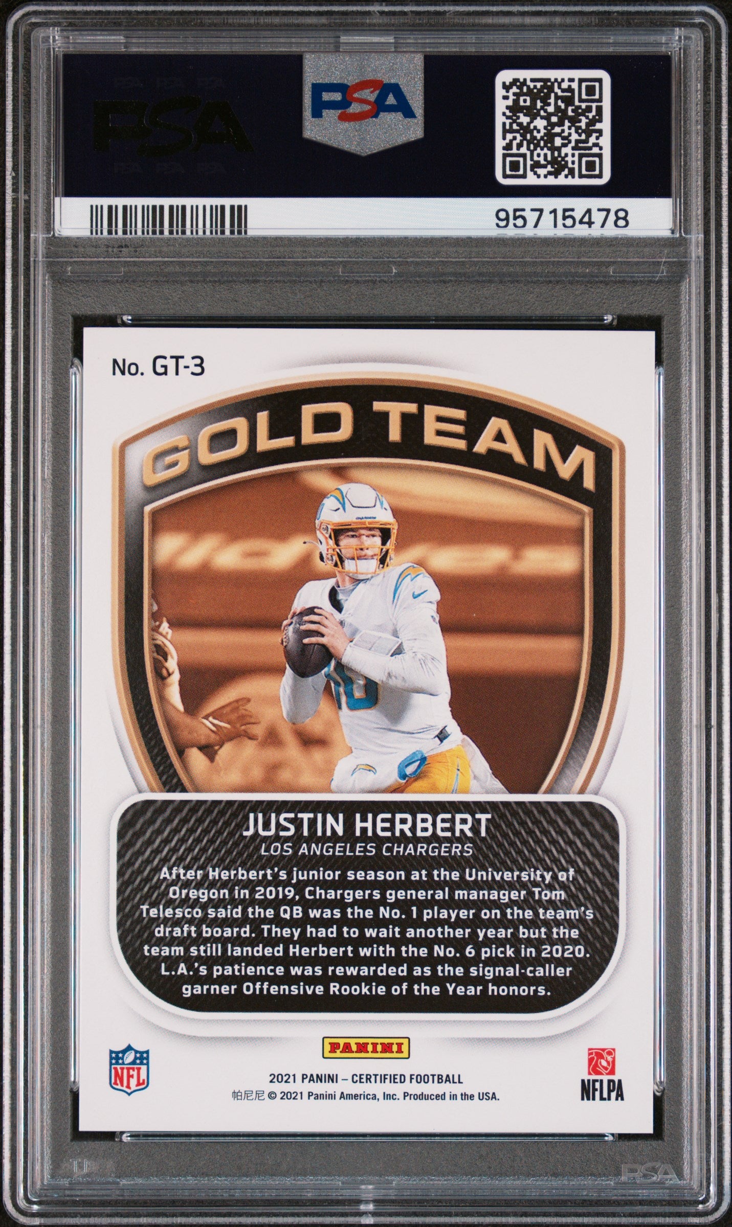 2021 Panini Certified Gold Team Mirror Bronze Justin Herbert /249 PSA 10