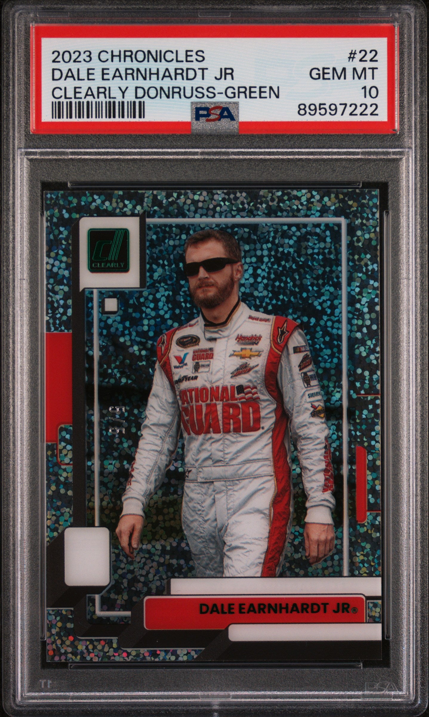 2023 Panini Chronicles Clearly Donruss #22 Dale Earnhardt Jr. Green PSA 10