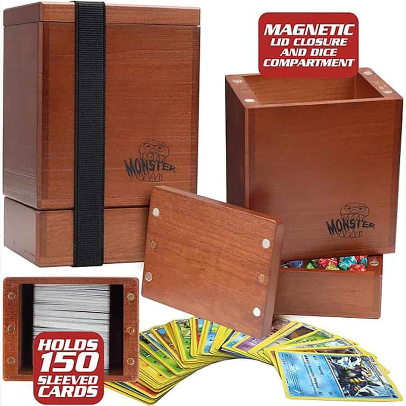 Monster Binder Wooden Single Deck Box with Dice Tray - Cherry (150 Cards)