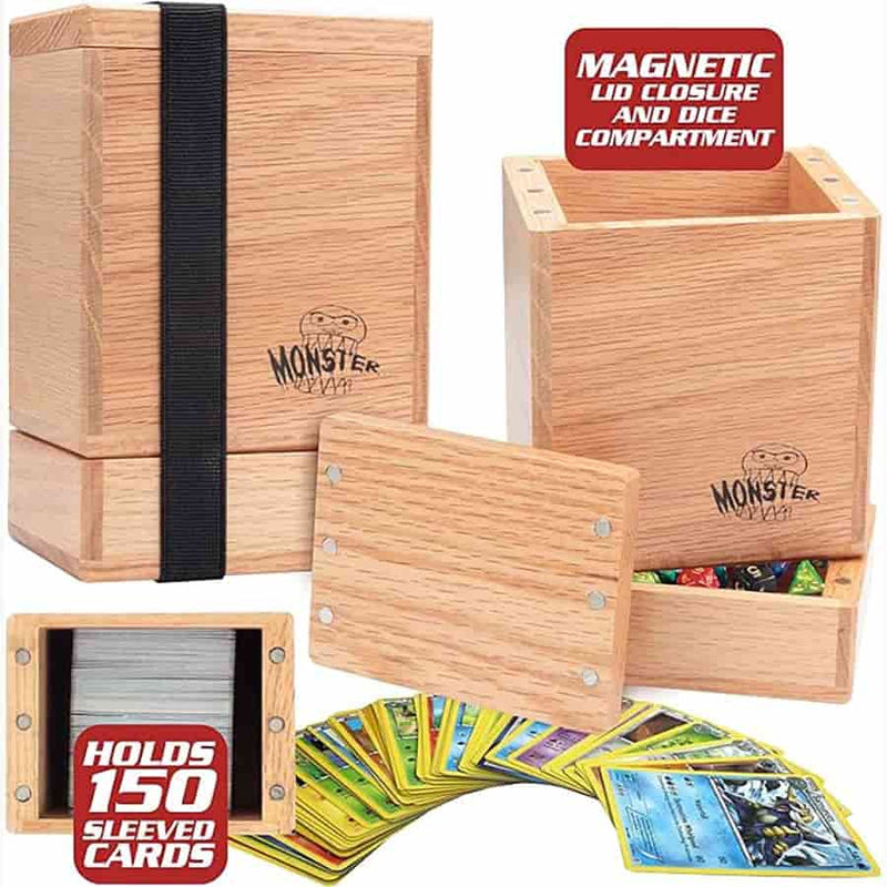 Monster Binder Wooden Deck Box with Dice Tray (150 Cards) - Red Oak