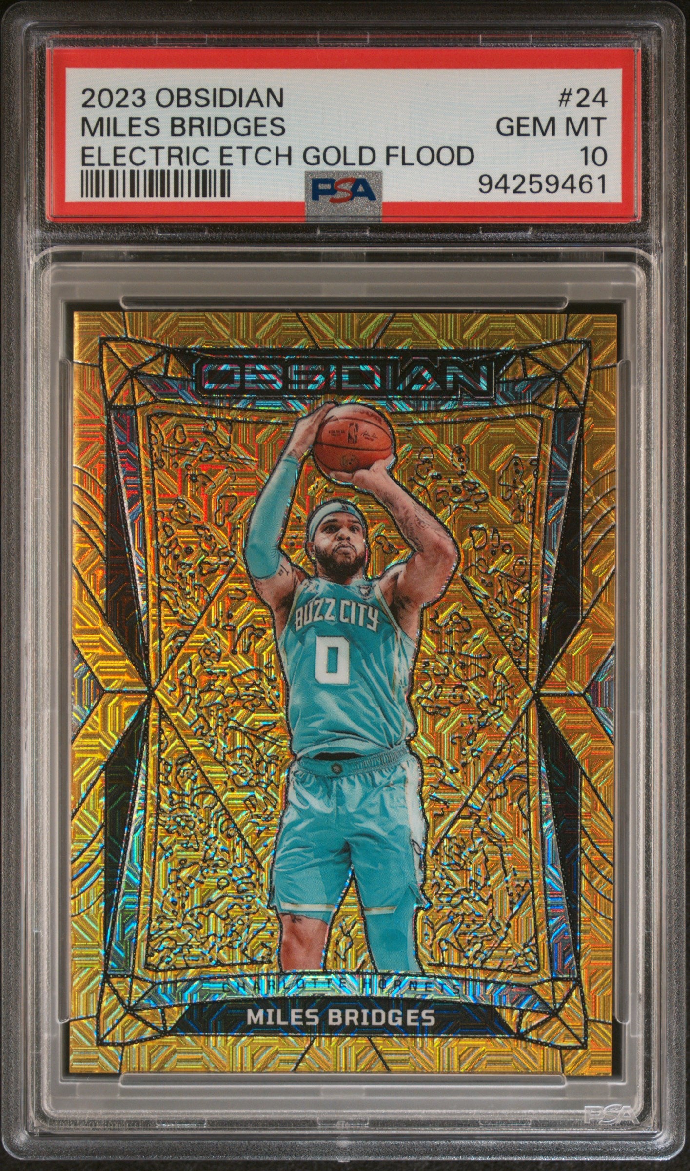 2023 Panini Obsidian Electric Etch Gold Flood Miles Bridges 07/10 #24 PSA 10