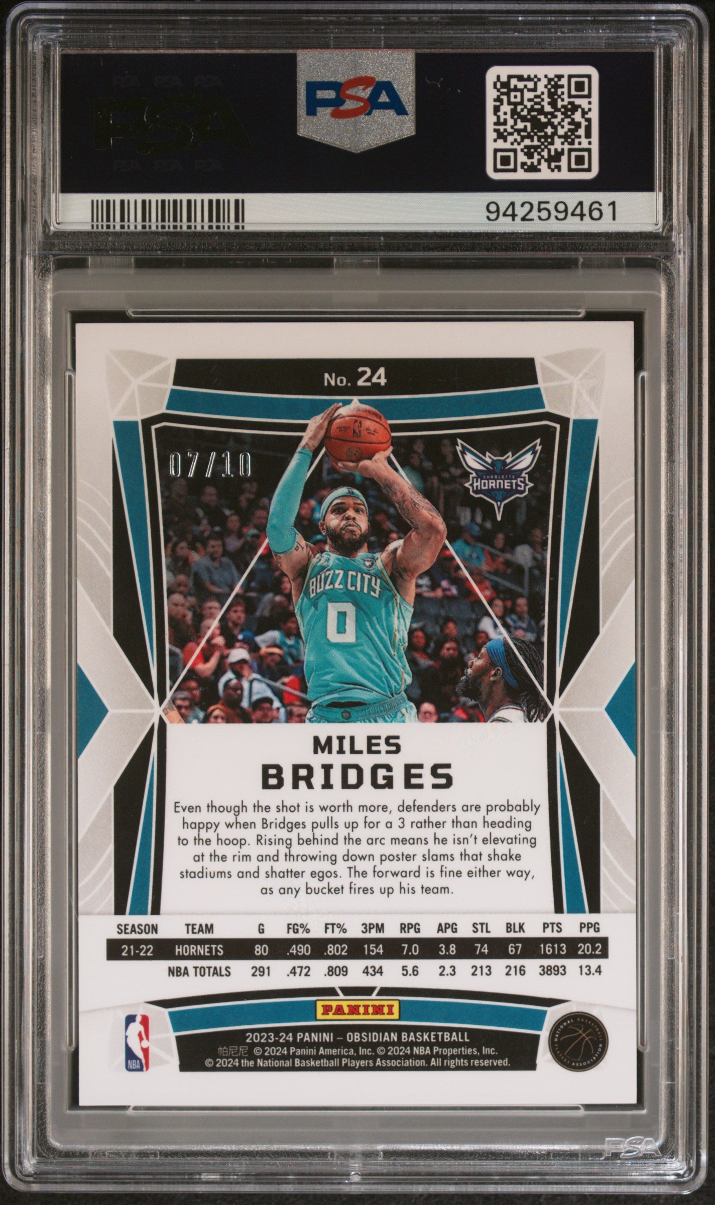 2023 Panini Obsidian Electric Etch Gold Flood Miles Bridges 07/10 #24 PSA 10