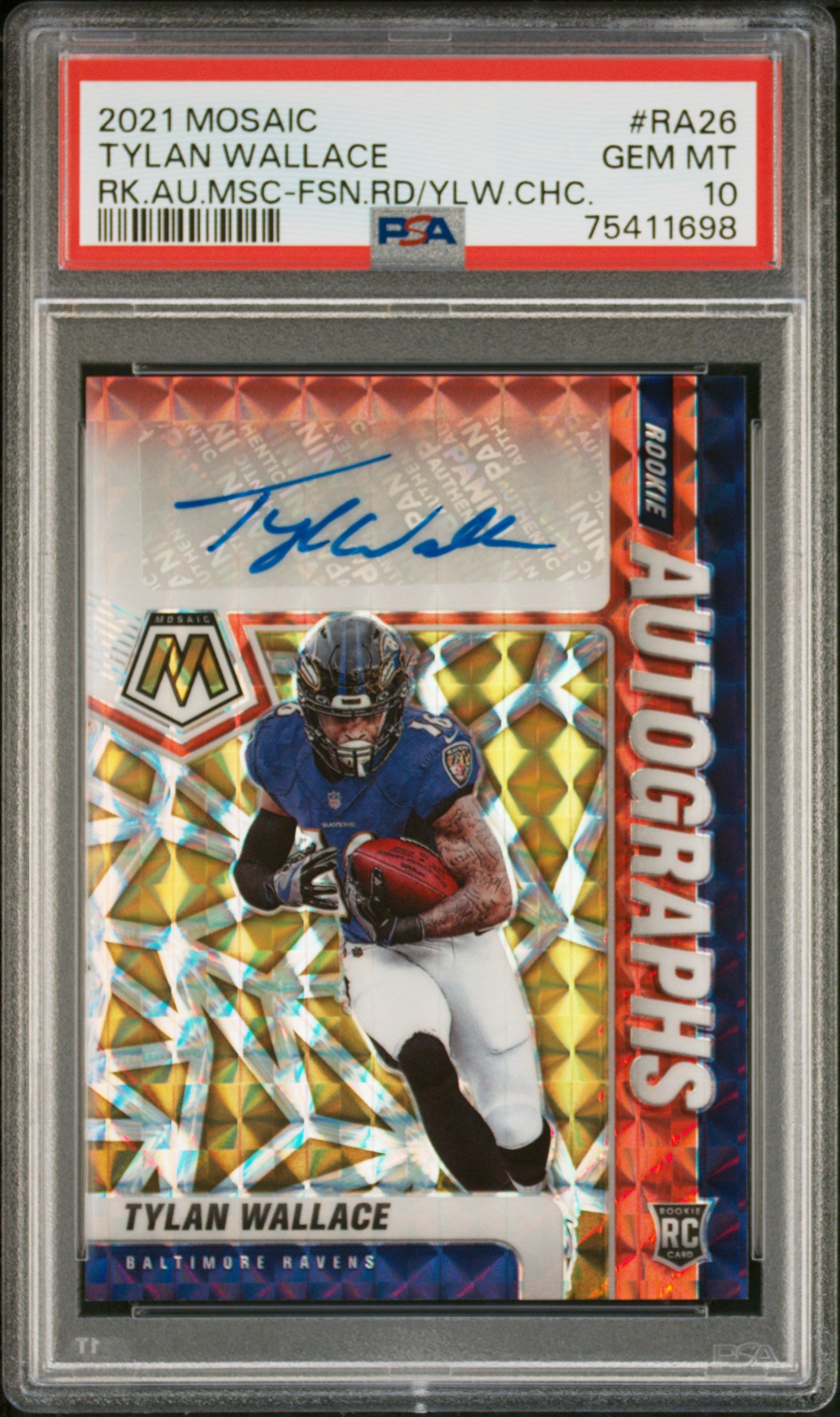 2021 Panini Mosaic Prizm Autographs Tylan Wallace #RA26 PSA 10 RC Auto