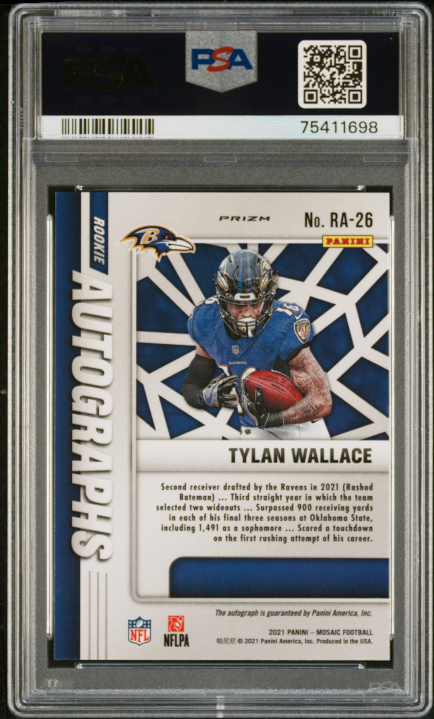 2021 Panini Mosaic Prizm Autographs Tylan Wallace #RA26 PSA 10 RC Auto