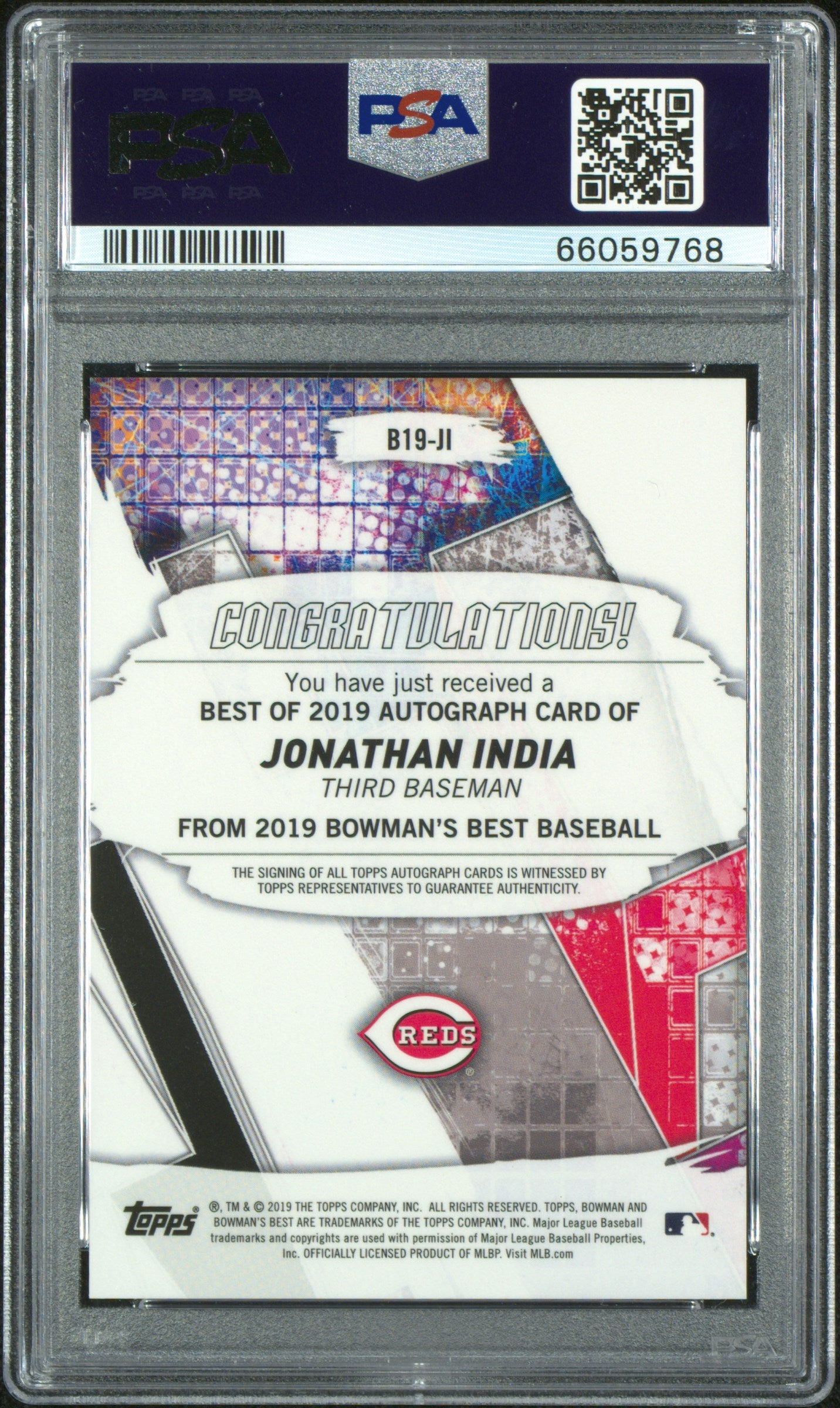 2019 Bowman's Best Auto Green Refractor Jonathan India Auto /99 PSA 10