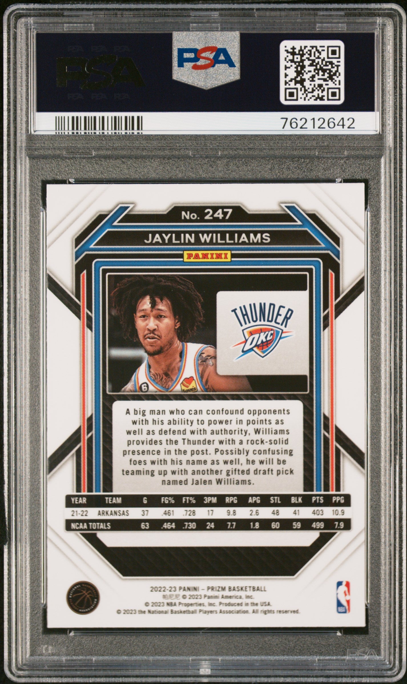 2022 Panini Prizm Jaylin Williams #247 RC PSA 9