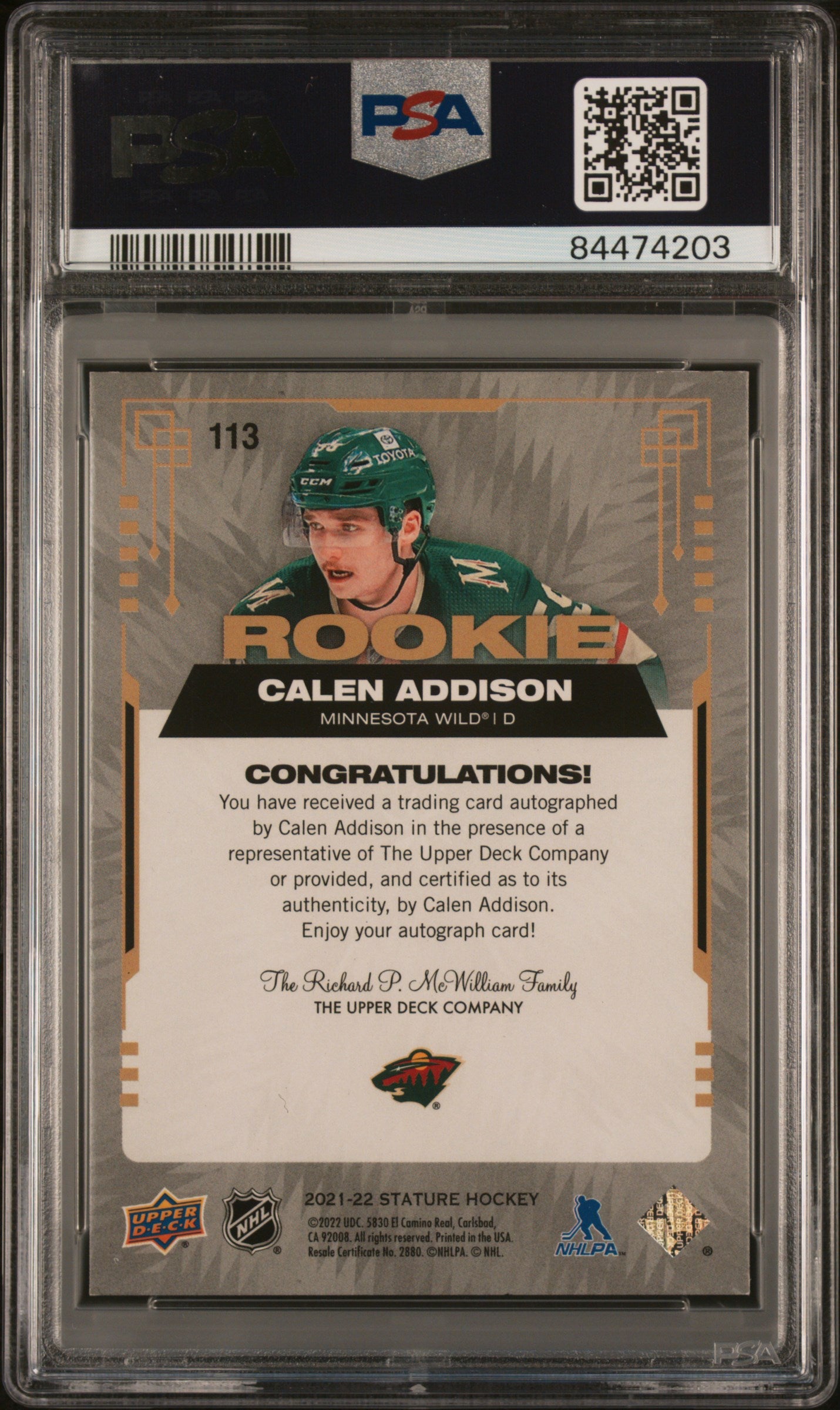 2021 Upper Deck Stature #113 Calen Addison Autograph-Green PSA 8