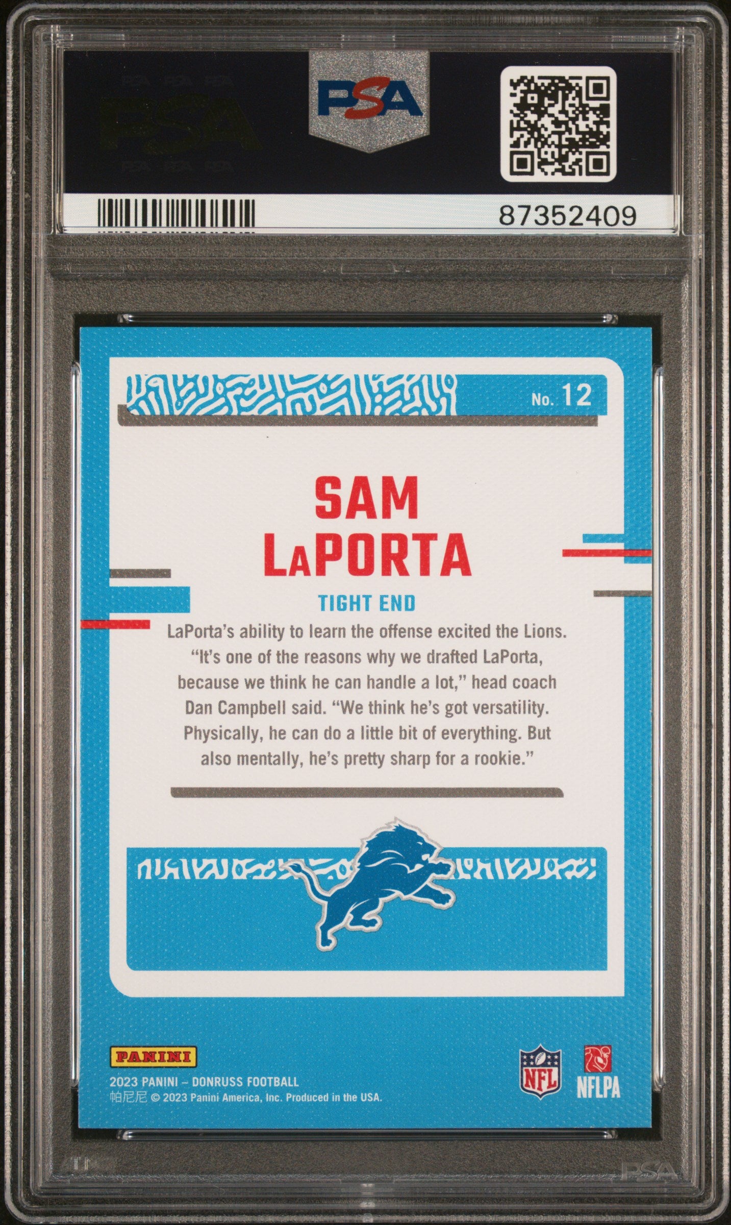 2023 Donruss Rated Rookies #12 Sam Laporta Portrait PSA 10