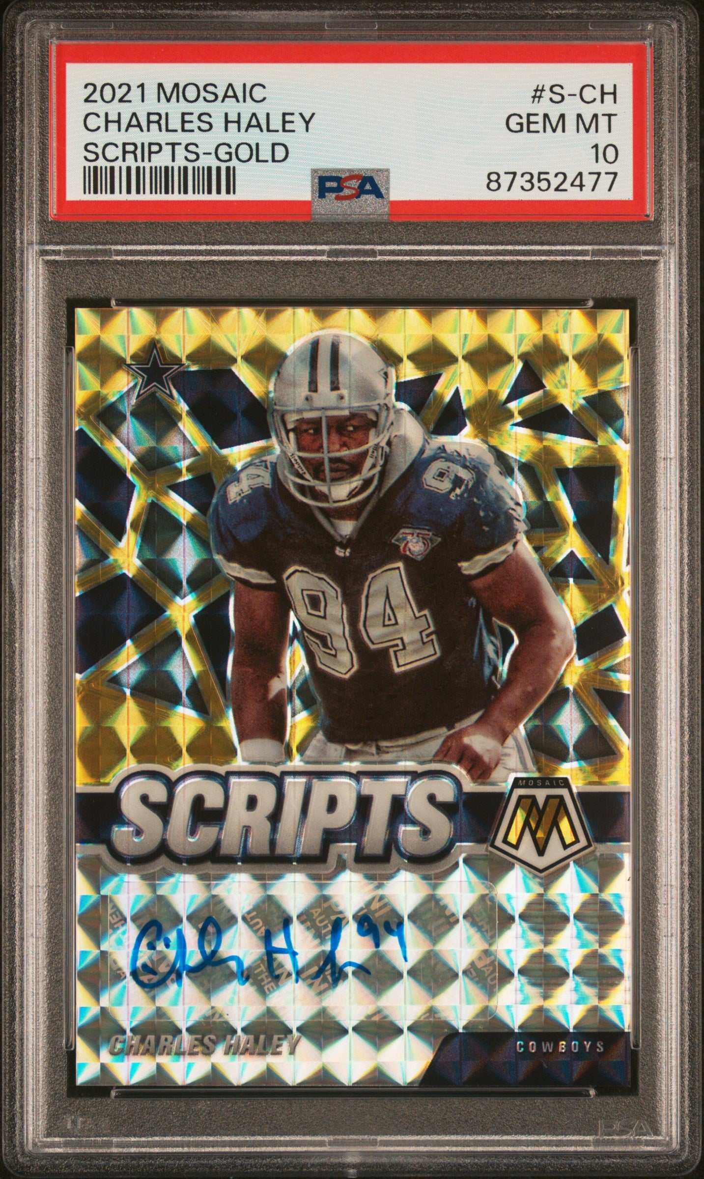 2021 Panini Mosaic Scripts-Gold Charles Haley #S-CH Auto /25 PSA 10