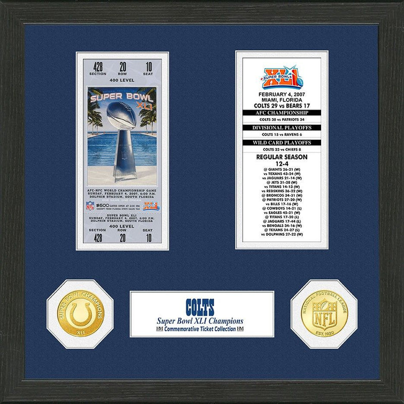 Highland Mint Indianapolis Colts Super Bowl Ticket Collection - Framed with Bronze Coins