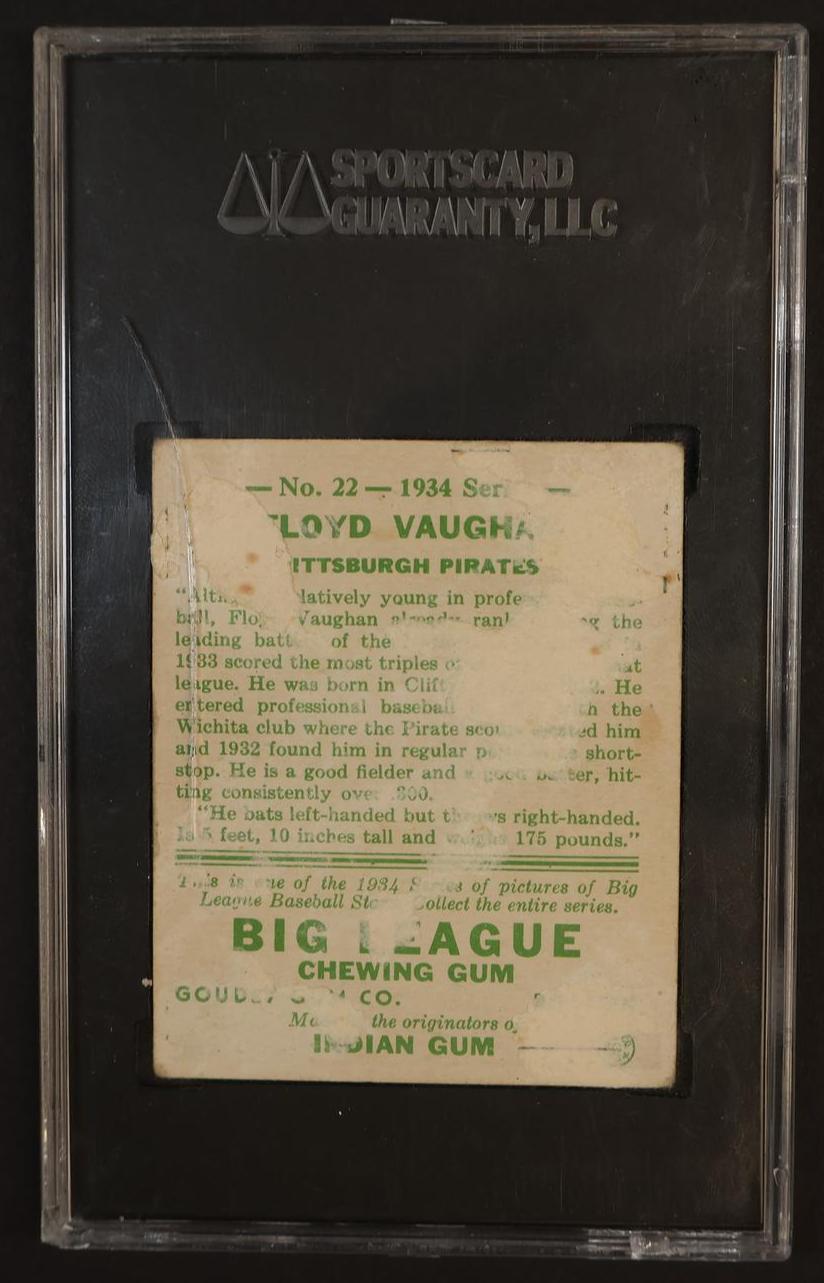 1934 Goudey 22 Floyd Vaughan 1 SGC 10 Poor Pittsburgh Pirates