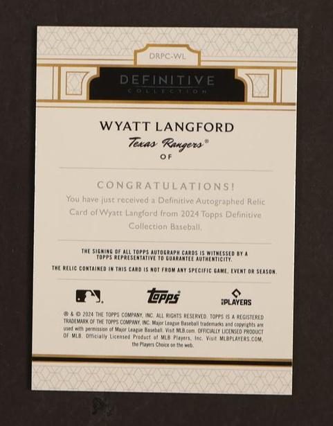 2024 Topps Definitive DRPC-WL Wyatt Langford Definitive Collection Rookie /50 Texas Rangers Auto