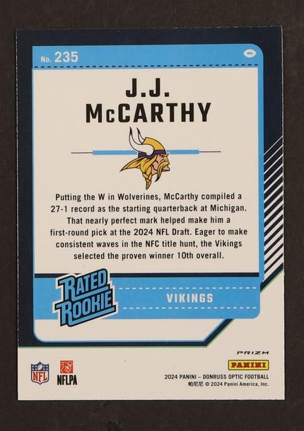 2023 Panini Donruss #235 J.J. McCarthy Rated Rookie Purple Scope
