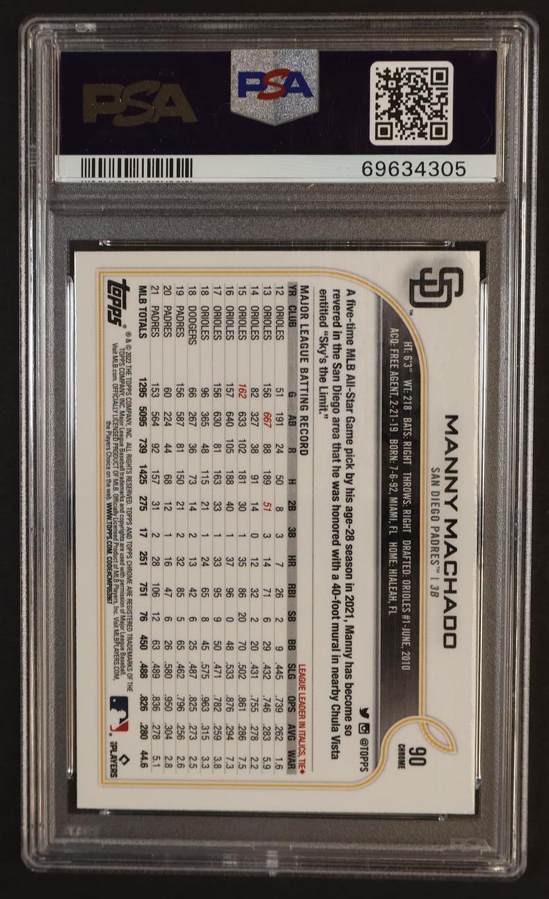 2022 Topps Chrome Prism Refractor Manny Machado #90 PSA 10