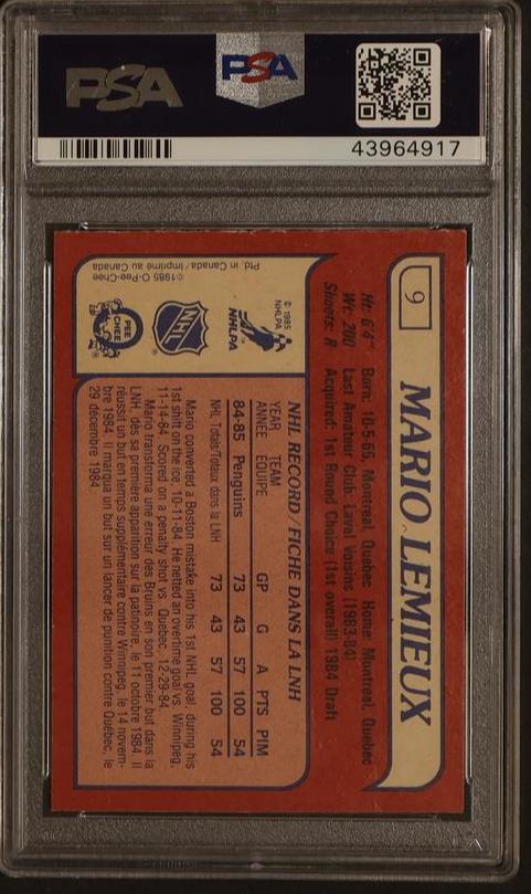 1985 O-Pee-Chee Mario Lemieux #9 PSA 8