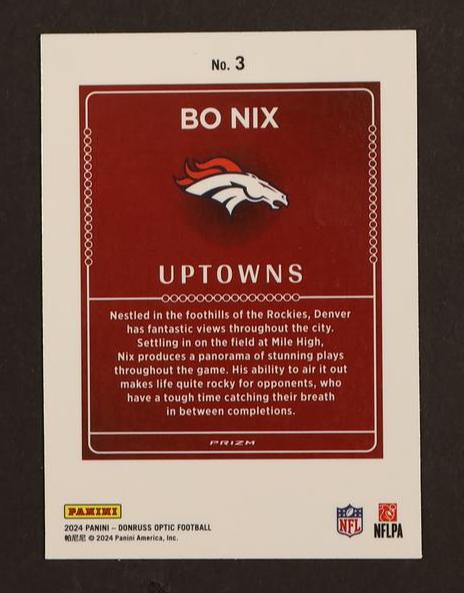 2023 Panini Donruss Optic 3 Bo Nix UPTOWNS Rookie Denver Broncos