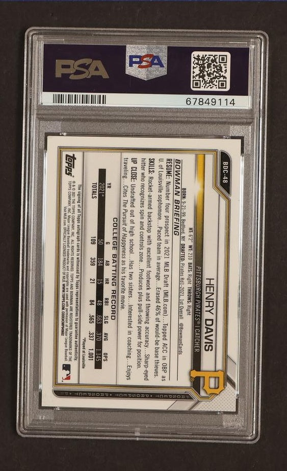 2021 Bowman Draft BDC48 Henry Davis Chrome Autograph /199 PSA 8 NM-MT Pittsburgh Pirates