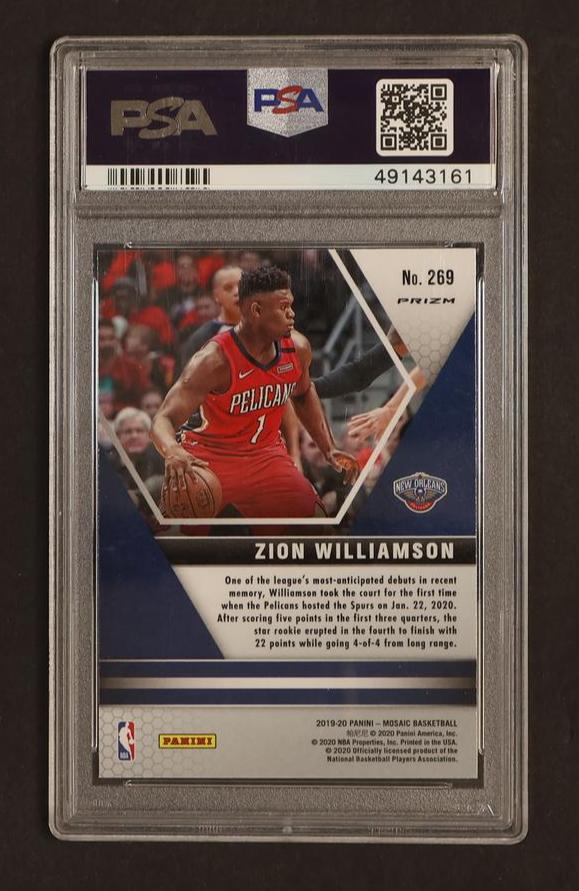 2019 Panini Mosaic NBA Debut Green Mosaic Zion Williamson #269 RC PSA 10